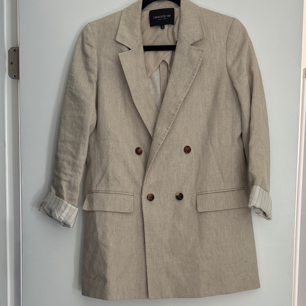Lafayette 148 Beige Double-Breasted Blazer